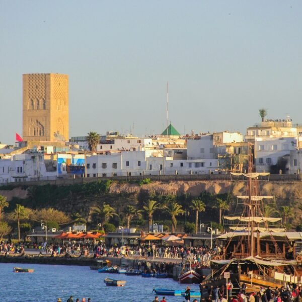 rabat, morocco, beach, hassan tower, tower, islam, mosque, people, nature, crowd